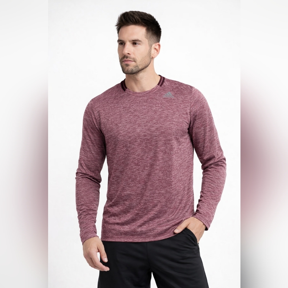 Adidas Running Shirt Red Heathered Crewneck Performance Mens Size L